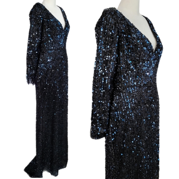 NWT Ieena for Mac Duggal 26445 Long Sleeve Sequin Gown in Midnight Sz 4 - Picture 6 of 13